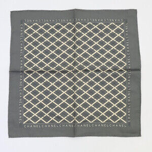 CHANEL Matelasse Design Chain Logo Silk Bandana Mini Scarf Gray Women's